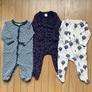 Set of 3 Blue/White One Pieces Sz 3-6M